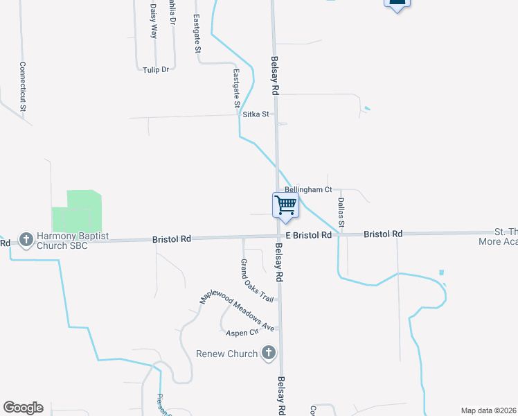 map of restaurants, bars, coffee shops, grocery stores, and more near 3484 Belsay Road in Burton