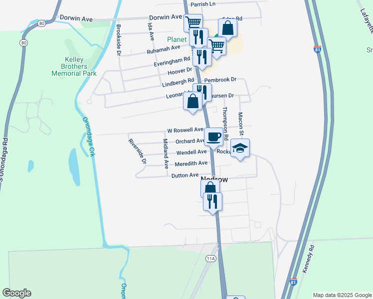 map of restaurants, bars, coffee shops, grocery stores, and more near 109 Wendell Avenue in Nedrow
