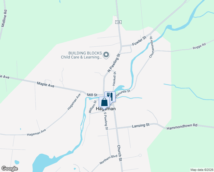 map of restaurants, bars, coffee shops, grocery stores, and more near 99 South Pawling Street in Hagaman