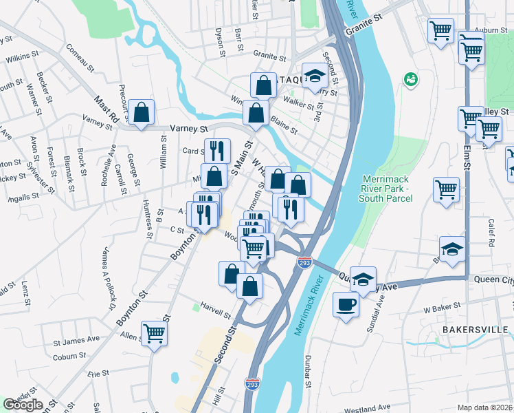 map of restaurants, bars, coffee shops, grocery stores, and more near 140 Dartmouth Street in Manchester