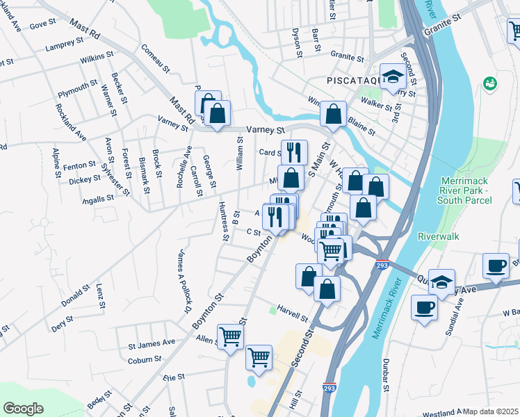 map of restaurants, bars, coffee shops, grocery stores, and more near 70 A Street in Manchester