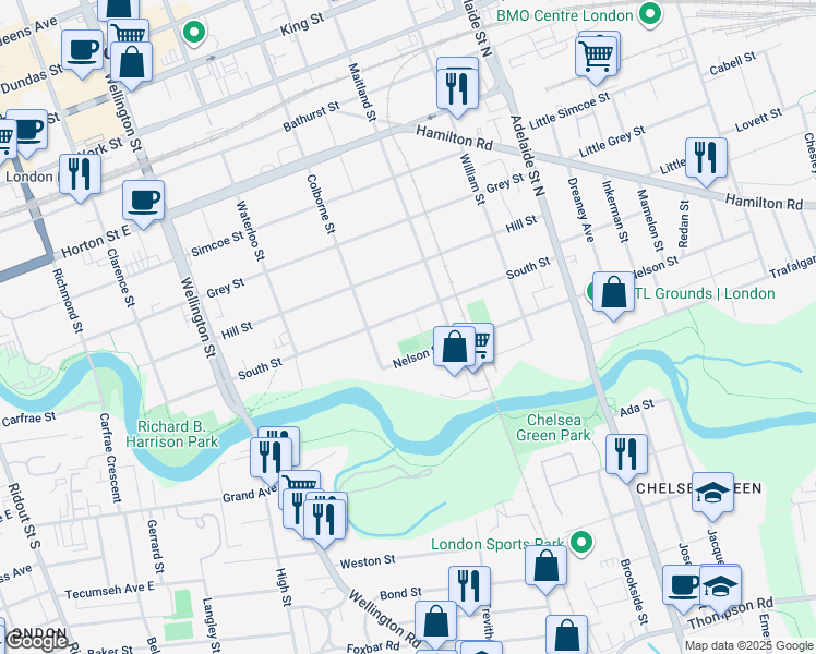 map of restaurants, bars, coffee shops, grocery stores, and more near in London