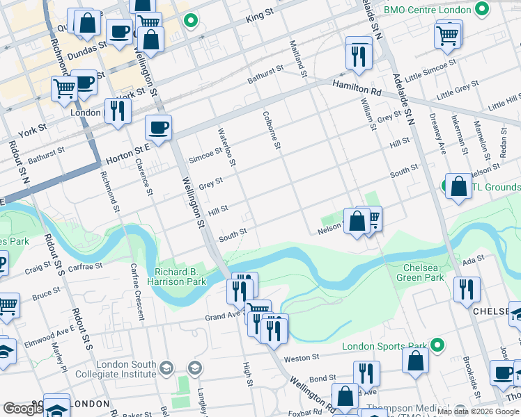 map of restaurants, bars, coffee shops, grocery stores, and more near in London