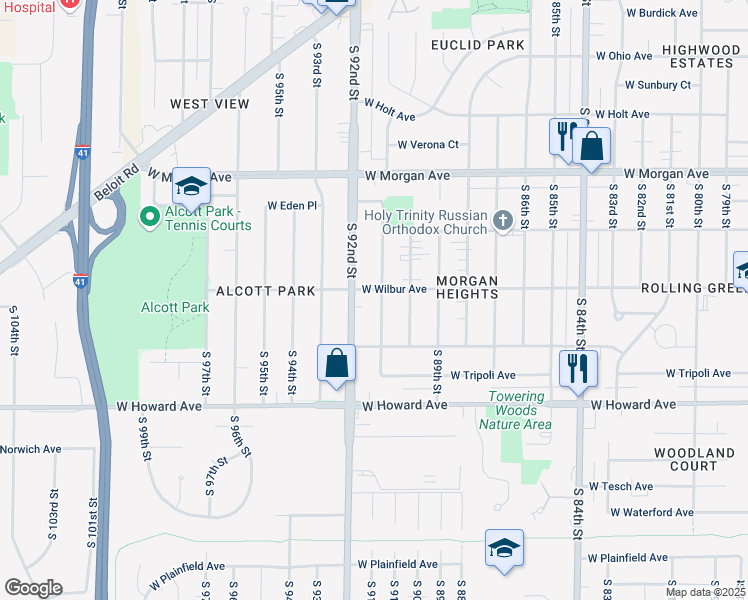 map of restaurants, bars, coffee shops, grocery stores, and more near 3734 South 91st Street in Milwaukee
