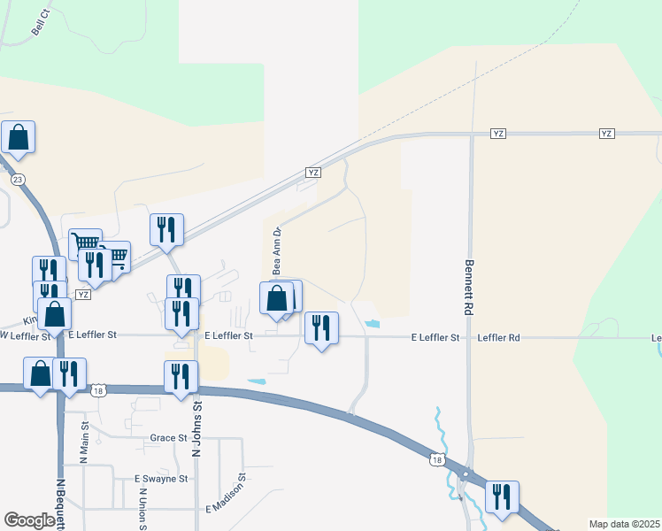map of restaurants, bars, coffee shops, grocery stores, and more near 1435 Peterson Drive in Dodgeville