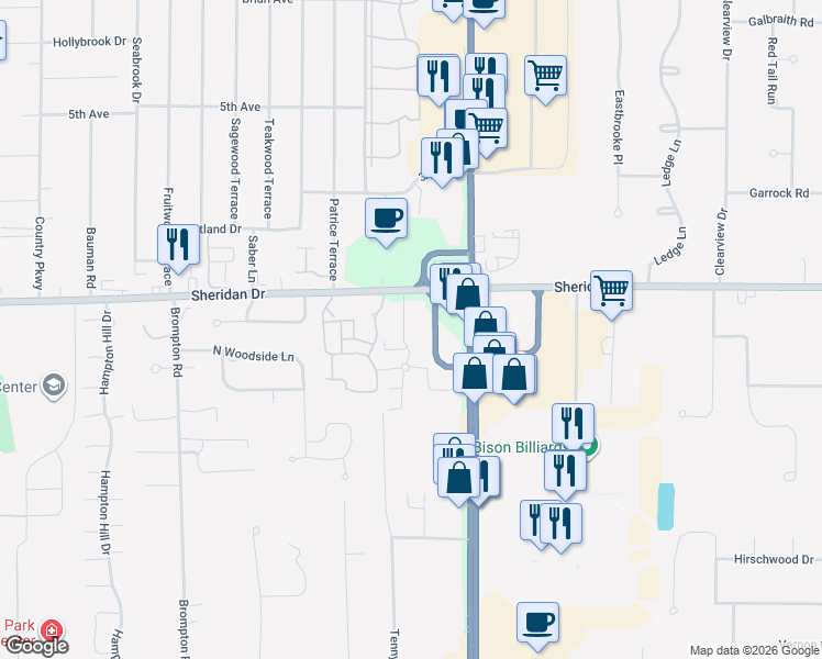 map of restaurants, bars, coffee shops, grocery stores, and more near 20 Glendon Place in Buffalo