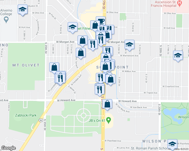 map of restaurants, bars, coffee shops, grocery stores, and more near 3737 South 27th Street in Milwaukee