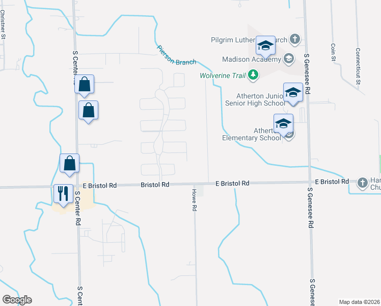 map of restaurants, bars, coffee shops, grocery stores, and more near 3469 Pine Ridge in Burton