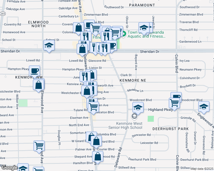 map of restaurants, bars, coffee shops, grocery stores, and more near 38 Chatsworth Avenue in Erie County