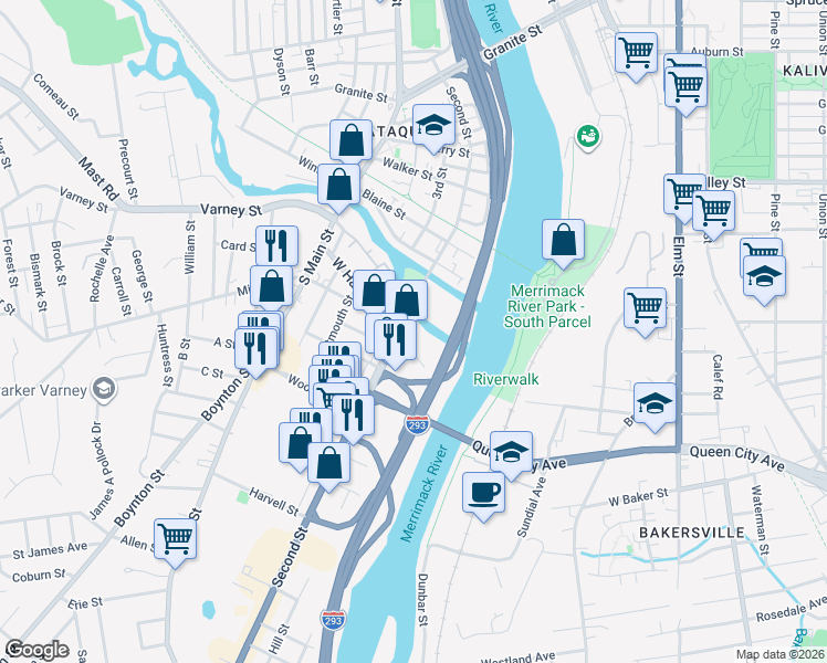 map of restaurants, bars, coffee shops, grocery stores, and more near 27 Mcneil Street in Manchester