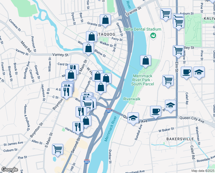 map of restaurants, bars, coffee shops, grocery stores, and more near 27 Mcneil Street in Manchester