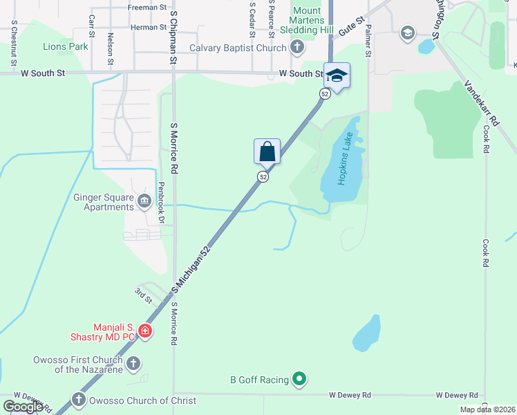 map of restaurants, bars, coffee shops, grocery stores, and more near 1535 Michigan 52 in Owosso