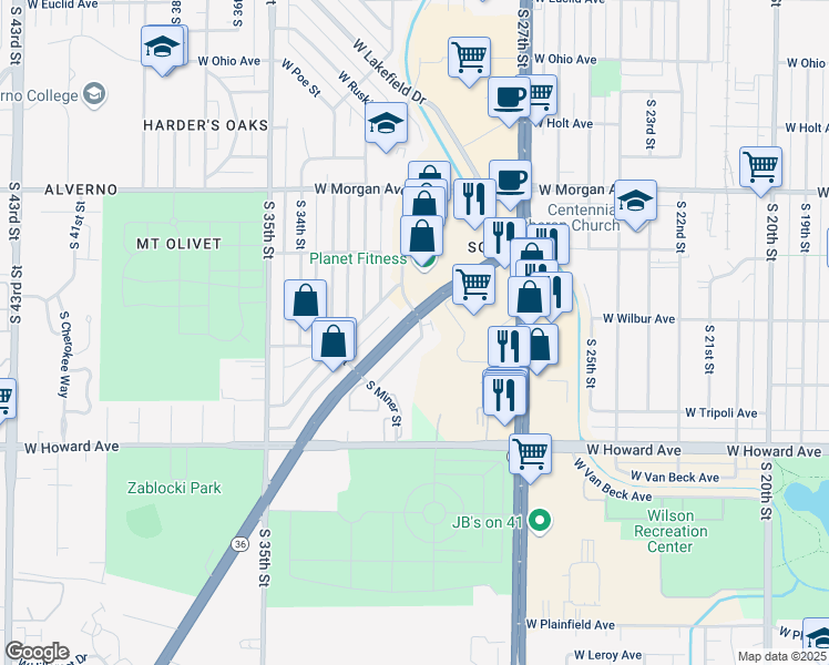 map of restaurants, bars, coffee shops, grocery stores, and more near 3020 West Fardale Avenue in Milwaukee