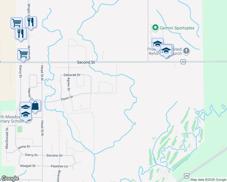 map of restaurants, bars, coffee shops, grocery stores, and more near 58 Briscoe Cres in Strathroy