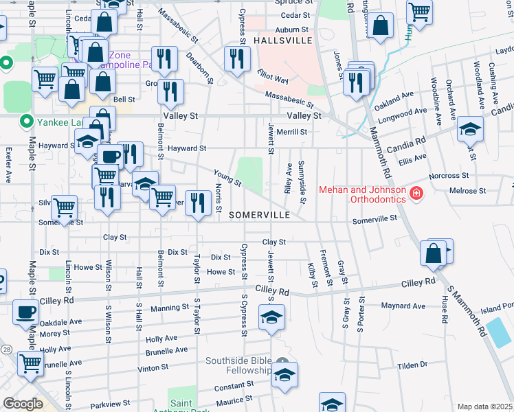 map of restaurants, bars, coffee shops, grocery stores, and more near 15 Springview Avenue in Manchester