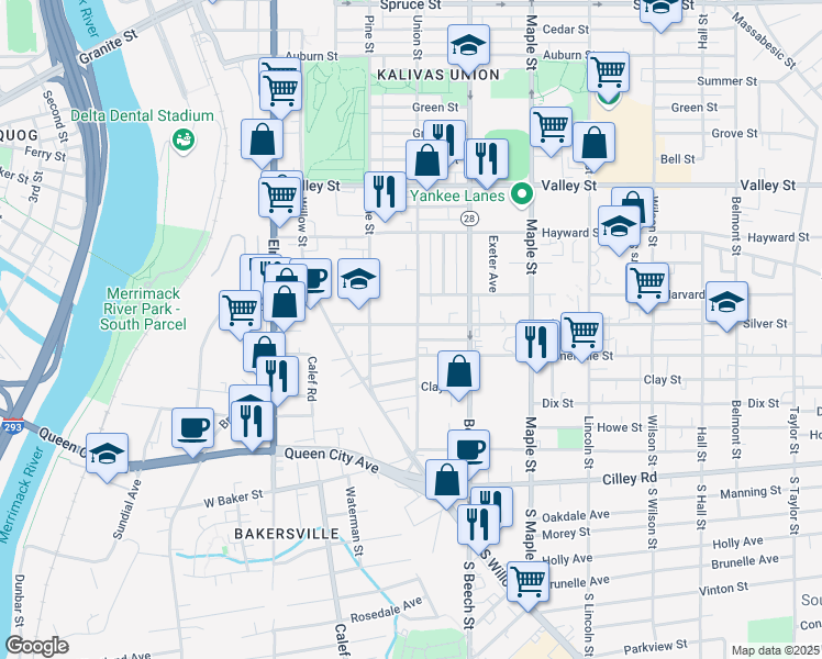 map of restaurants, bars, coffee shops, grocery stores, and more near 230 Somerville Street in Manchester