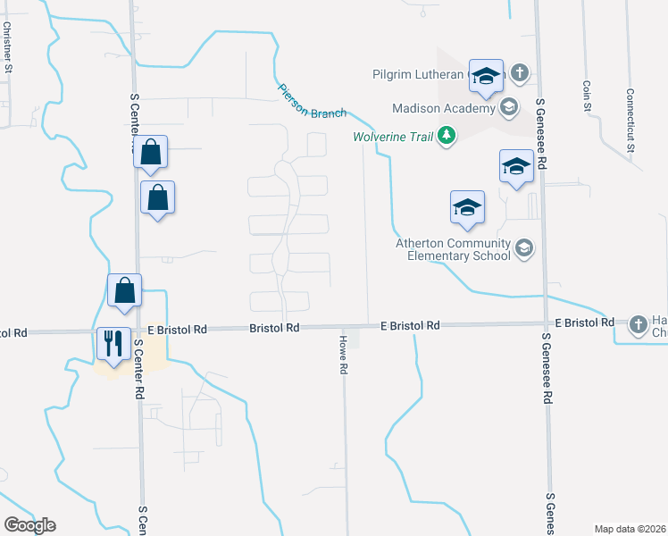 map of restaurants, bars, coffee shops, grocery stores, and more near 3469 Pine Ridge in Burton