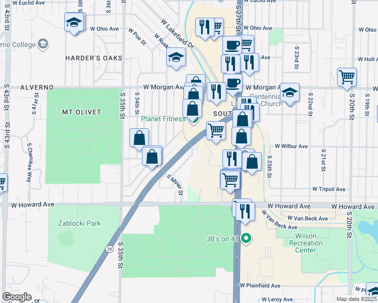 map of restaurants, bars, coffee shops, grocery stores, and more near 3051 West Fardale Avenue in Milwaukee