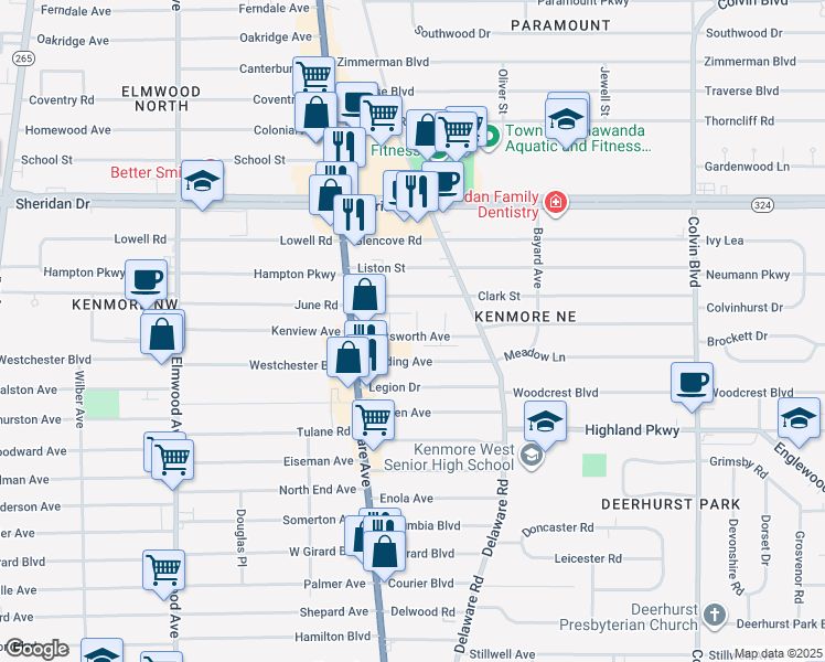 map of restaurants, bars, coffee shops, grocery stores, and more near 70 Chatsworth Avenue in Erie County