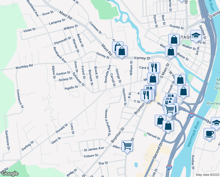 map of restaurants, bars, coffee shops, grocery stores, and more near 156 Rochelle Avenue in Manchester