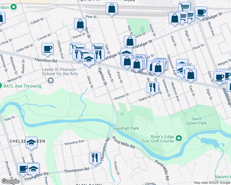map of restaurants, bars, coffee shops, grocery stores, and more near in London