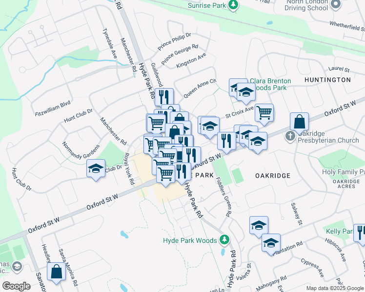 map of restaurants, bars, coffee shops, grocery stores, and more near 747 Hyde Park Road in London