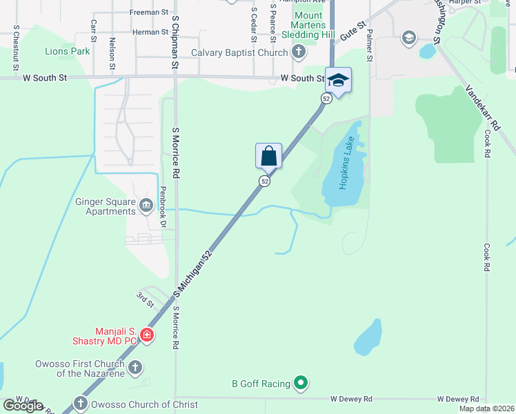 map of restaurants, bars, coffee shops, grocery stores, and more near 1530 South Michigan 52 in Owosso