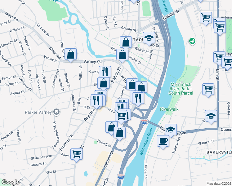 map of restaurants, bars, coffee shops, grocery stores, and more near 84 Goffe Street in Manchester