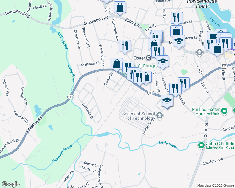 map of restaurants, bars, coffee shops, grocery stores, and more near 10 Myrtle Street in Exeter