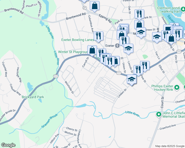 map of restaurants, bars, coffee shops, grocery stores, and more near 10 Myrtle Street in Exeter