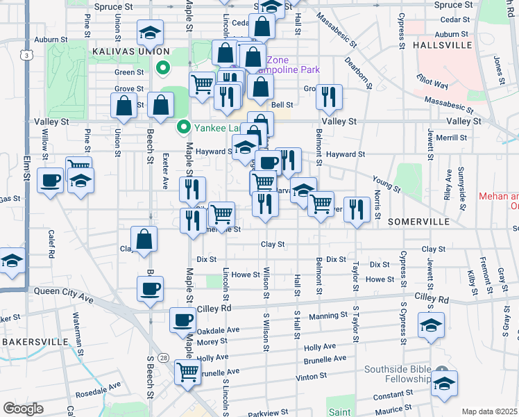 map of restaurants, bars, coffee shops, grocery stores, and more near 189 Wilson Street in Manchester