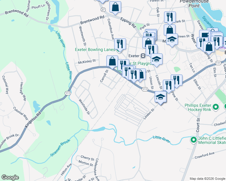 map of restaurants, bars, coffee shops, grocery stores, and more near 30 Charter Street in Exeter