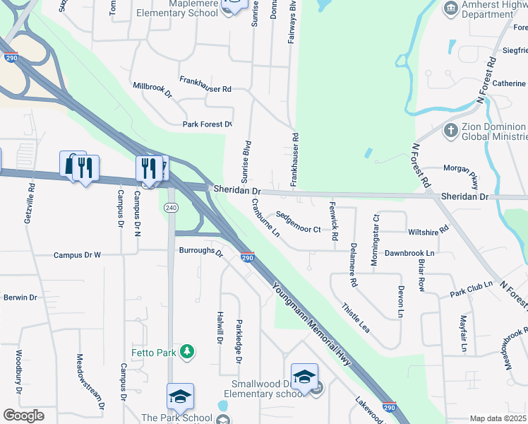 map of restaurants, bars, coffee shops, grocery stores, and more near 5 Sedgemoor Court in Buffalo