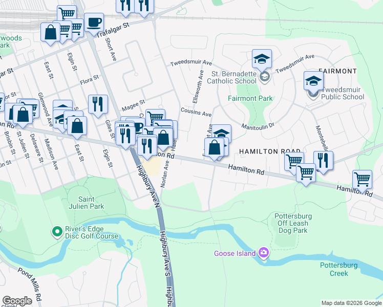 map of restaurants, bars, coffee shops, grocery stores, and more near in London