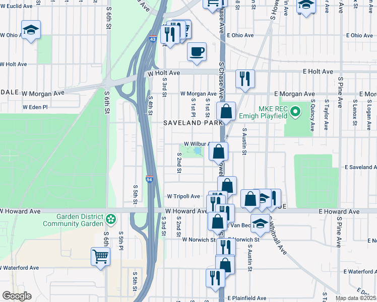 map of restaurants, bars, coffee shops, grocery stores, and more near 3700 South 2nd Street in Milwaukee