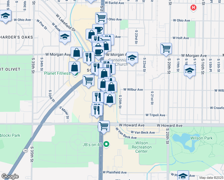 map of restaurants, bars, coffee shops, grocery stores, and more near 3716 South 27th Street in Milwaukee