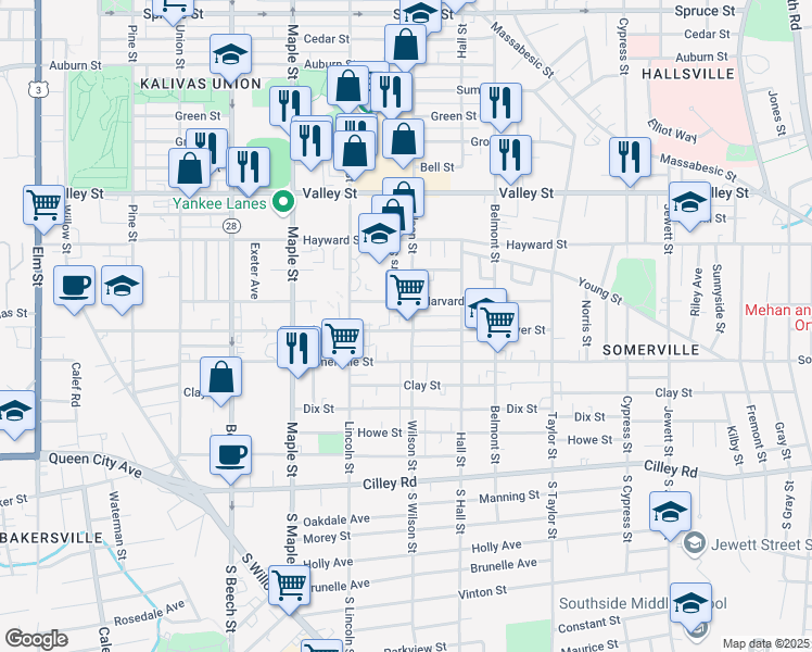 map of restaurants, bars, coffee shops, grocery stores, and more near 189 Wilson Street in Manchester