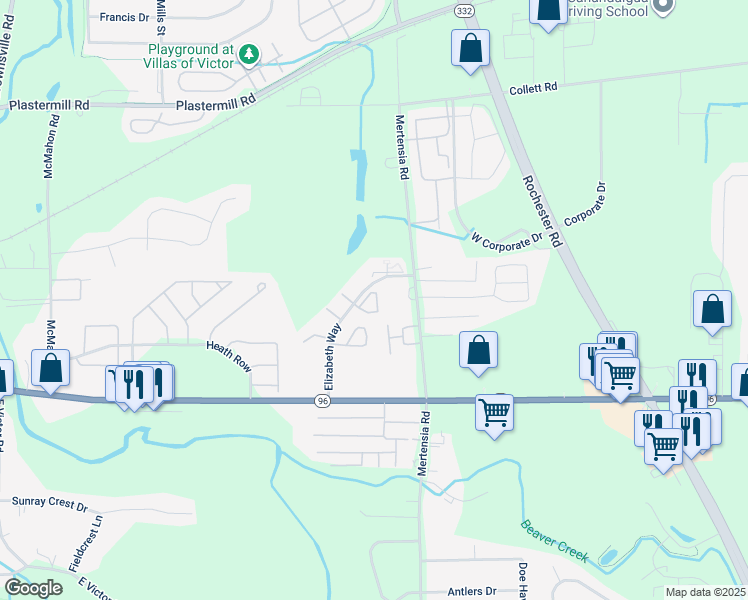 map of restaurants, bars, coffee shops, grocery stores, and more near 1190 Clyde Drive in Farmington
