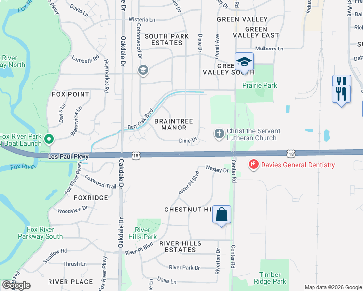 map of restaurants, bars, coffee shops, grocery stores, and more near 2010 Dixie Drive in Waukesha