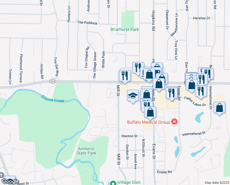 map of restaurants, bars, coffee shops, grocery stores, and more near 42 Arty Drive in Buffalo
