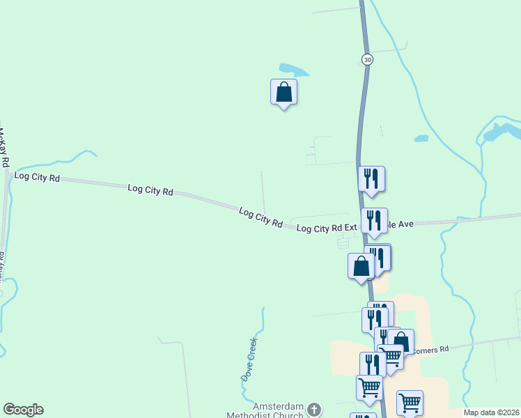 map of restaurants, bars, coffee shops, grocery stores, and more near 234 Log City Road in Amsterdam