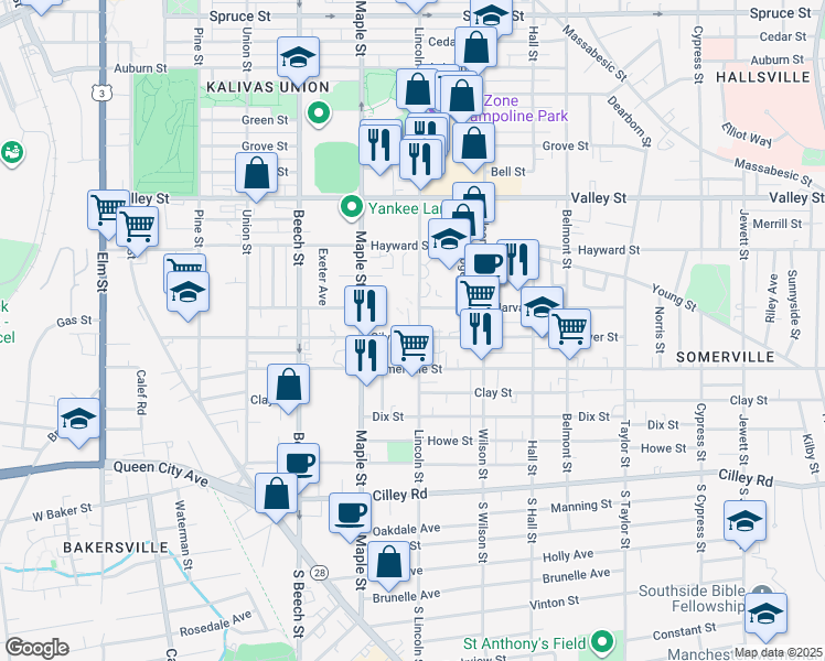 map of restaurants, bars, coffee shops, grocery stores, and more near 470 Silver Street in Manchester