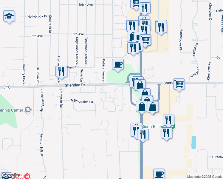 map of restaurants, bars, coffee shops, grocery stores, and more near 6251 Sheridan Drive in Buffalo
