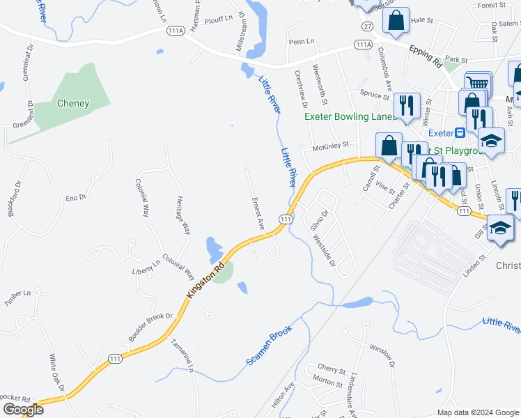map of restaurants, bars, coffee shops, grocery stores, and more near 38 Ernest Avenue in Exeter