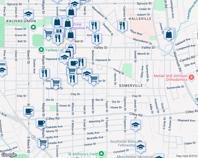 map of restaurants, bars, coffee shops, grocery stores, and more near 759 Harvard Street in Manchester