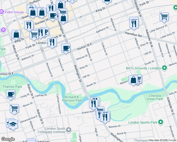 map of restaurants, bars, coffee shops, grocery stores, and more near in London
