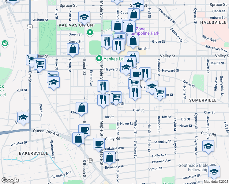map of restaurants, bars, coffee shops, grocery stores, and more near 470 Silver Street in Manchester
