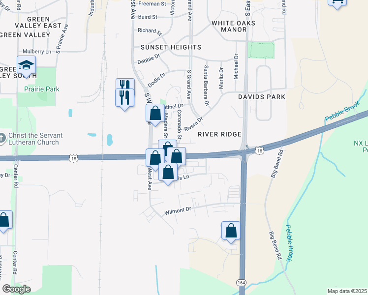 map of restaurants, bars, coffee shops, grocery stores, and more near 315 Darlene Drive in Waukesha