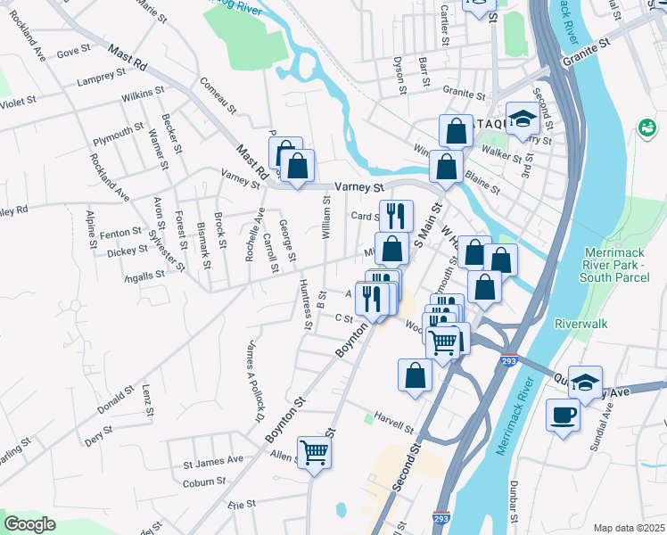 map of restaurants, bars, coffee shops, grocery stores, and more near 137 Milford Street in Manchester