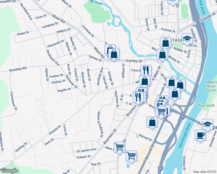 map of restaurants, bars, coffee shops, grocery stores, and more near 24 George Street in Manchester